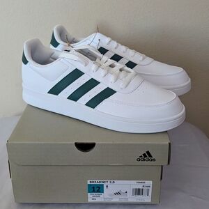 New Adidas Men's Breaknet 2.0 Court Sneakers Shoes White Green Size 12